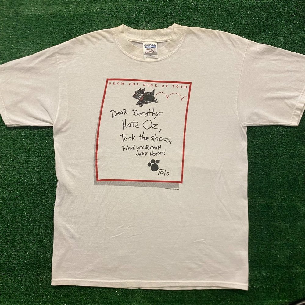 Vintage 90s Wizard of Oz Toto Letter T-Shirt White L Movie Film Promo Dorothy